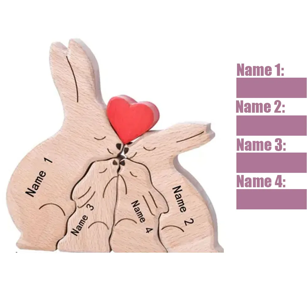 

Custom Wooden Bunny Family Puzzle Engraved Family Name Rabbit Decor Wedding Housewarming Anniversary Gift for Mom Dad Friends