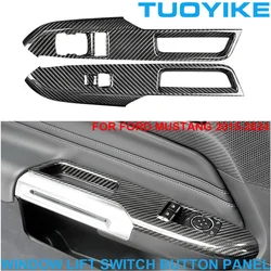 Car Genuine Real Dry Carbon Fiber Interior Window Lift Switch Button Regulator Panel Trim Cover Decoration For Ford Mustang 2024