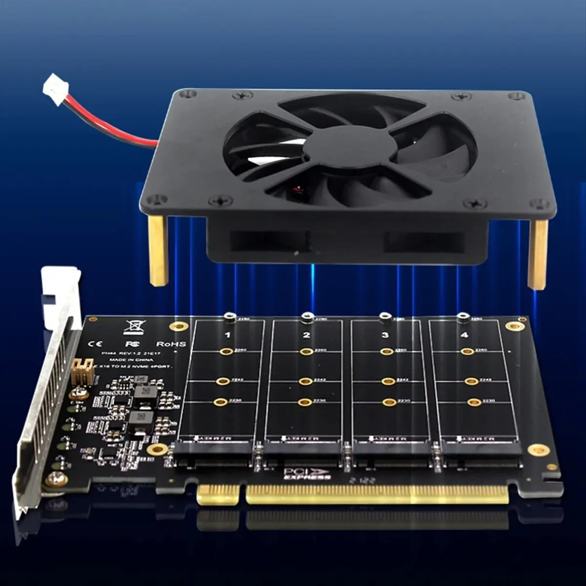 T1103C-4 Disk PCIe 4.0 X16 Switch to 4 Ports M.2 Adapter Card with Heat Sink NVME PCI-E X16 Splitter Card 4 X 32Gbps HOT