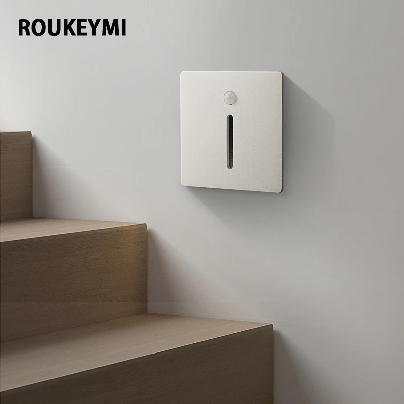 ROUKEYMI LED 3W Magnetic Ressessed Motion Sensor In Stairs Led Light Corner Lights Wall Step Decor Lamp Hallway Staircase Lamps