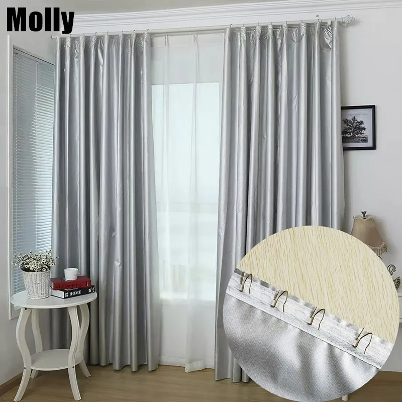 1PC High-Density Polyester Blackout sun-protective Curtain Double-sided Silver Coating 99% Total Blackout Includes Hooks