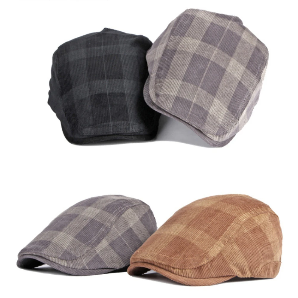 HT4610 Herren- und Damen-Baskenmütze, Vintage-Künstlermütze, karierte Baskenmütze, verstellbare Ivy-Flatcap für Männer und Frauen, Cord-Baskenmütze für Frühling und Herbst – Detail 4