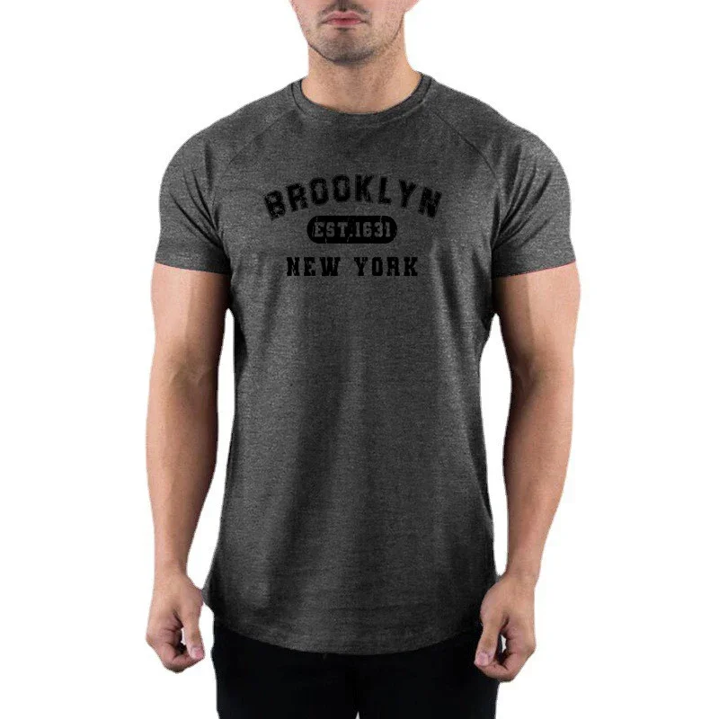 Summer Men New Dropship  Fitness Bodybuilding Letter Printed Pure Cotton Breathable Fashion Slim Fit Gym Workout Tee Shirt Homme