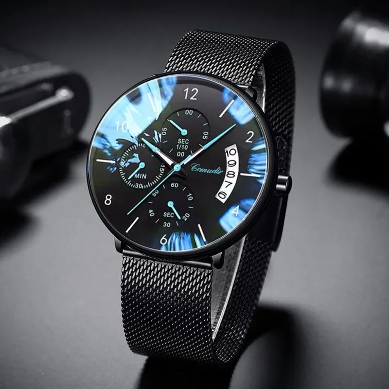 Business Men Watches Luxury Male Quartz Watches Minimalist Casual Waterproof Leather Strap Digital Calendar Wristwatch Men Clock