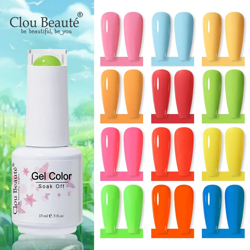 Clou Beaute Summer Bright Neon Color Gel Nail Polish Yellow Green Orange Red Gel Varnish Pretty Varnis Semi Permanent For Nails