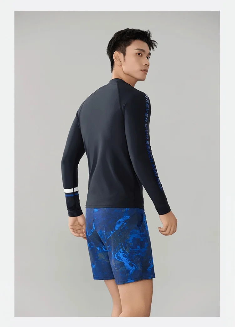 Men Two Pieces UV Protection Long Sleeve Quick-Dry Sports Swim Beach Shirt Trunks Outdoor Water Athletic Surfing Bathing Suit
