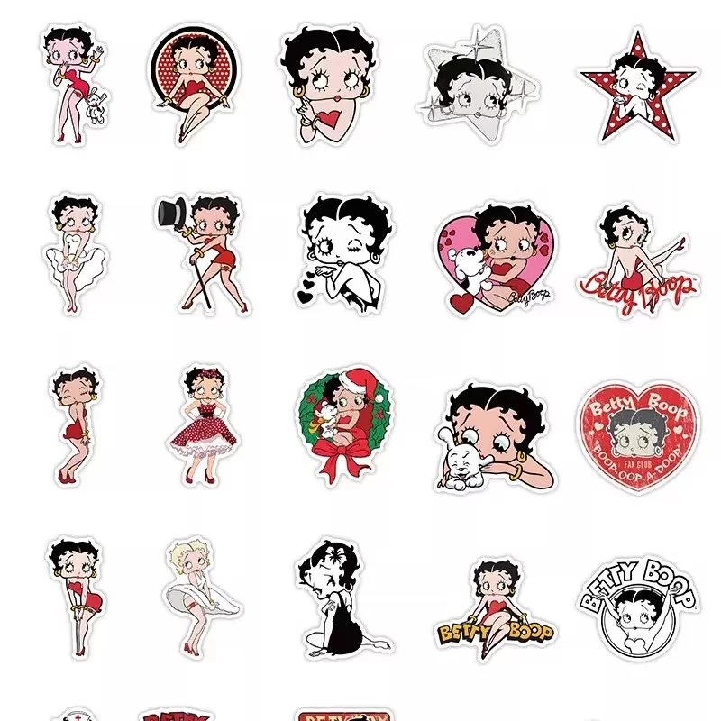 New 50PCS Betty Boop Sticker Anime Character Cute Shape Decorative Water Cup Notebook Phone Case Student DIY Waterproof Sticker view 6