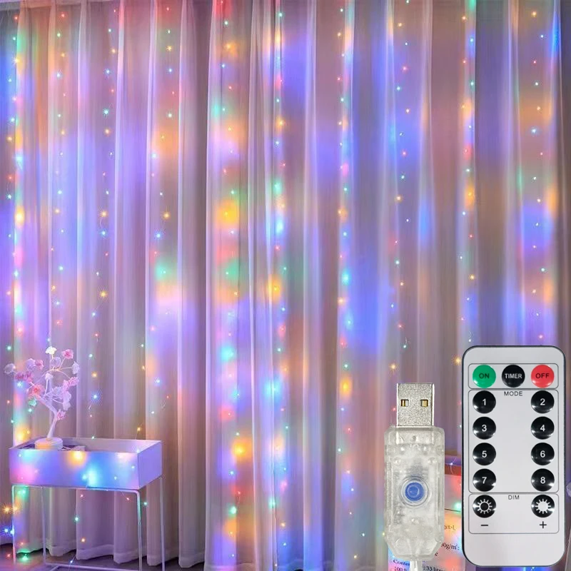 LED جارلاند الستار أضواء 8 طرق USB التحكم عن بعد الجنية أضواء سلسلة الزفاف زينة عيد الميلاد للمنزل غرفة نوم السنة الجديدة مصباح