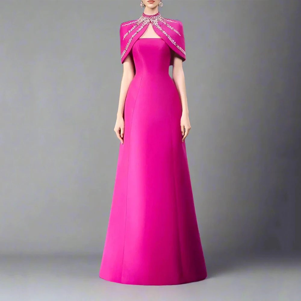 

Luxury Evening Dress For Women Floor Length Prom Dress A Line Formal Party Gown Sleeveless Beading Saudi Dress With Shawl