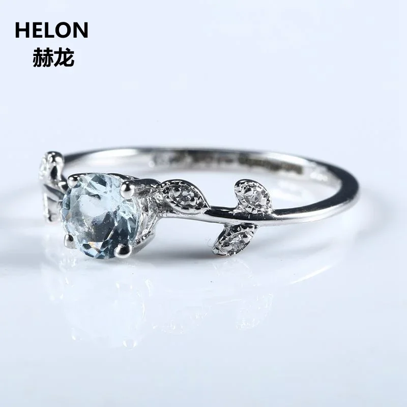 

Leaf Women Engagement Wedding Ring Solid 10k White Gold Natural Aquamarine Genuine Diamonds Cute Romantic Fine Jewelry