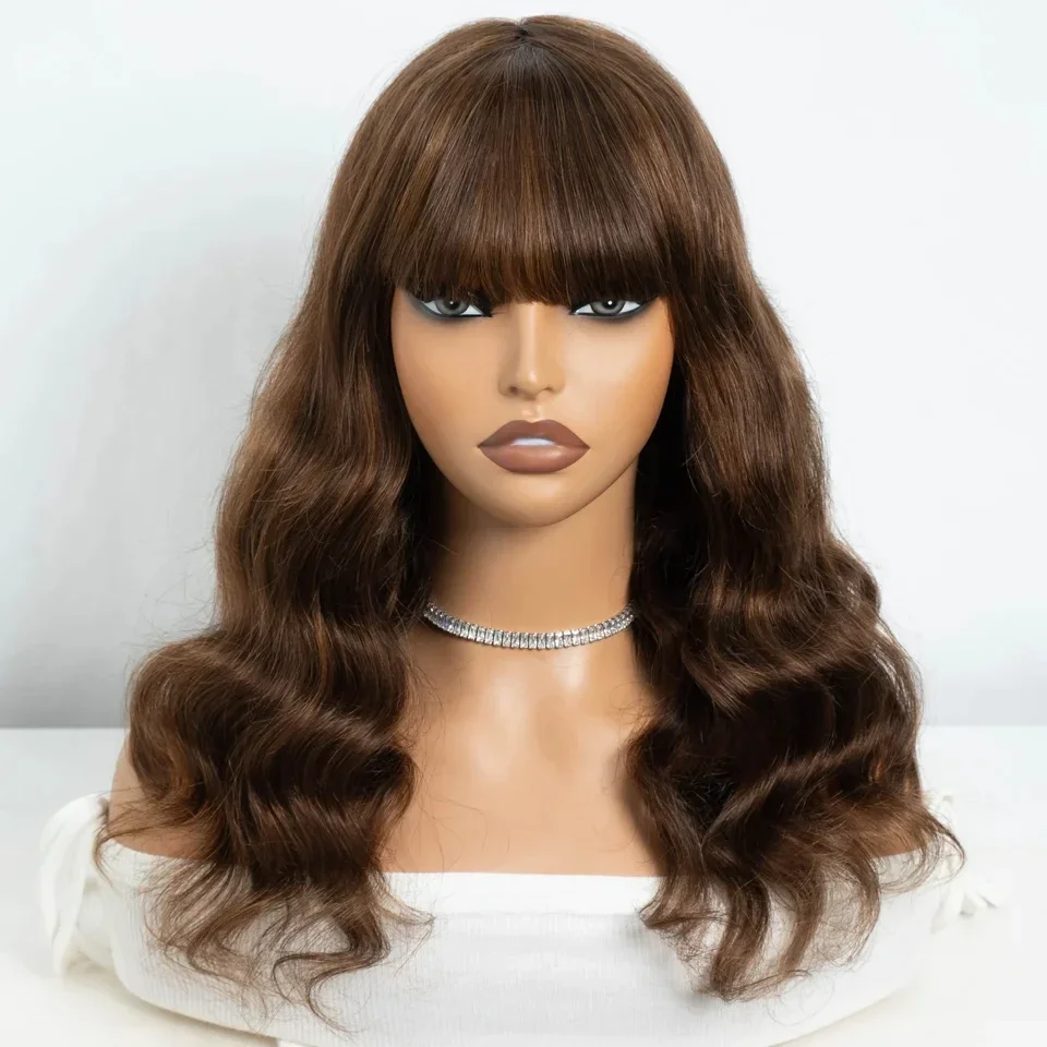 

Brown 18inch Body Wave 100% Human Hair Wig 5*5 Lace Front 150 Density with Baby Hair Pre-Plucked Soft Hair Wig