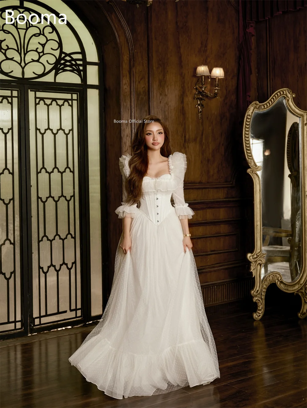 Booma a-line فساتين زفاف بسيطة على شكل قلب ومشد أنيق فساتين زفاف بسيطة من التل للعرائس مصنوعة حسب الطلب 2025 #3