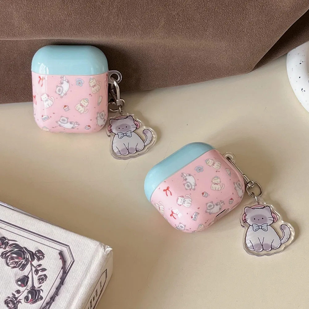 حافظة لأجهزة AirPods 4 ANC Pro 2 كارتونية على شكل قطة مع فيونكة بلوتوث ملحقات سماعات الأذن غطاء لسماعات AirPods 1 2 3 4th حافظة ناعمة سلسلة مفاتيح