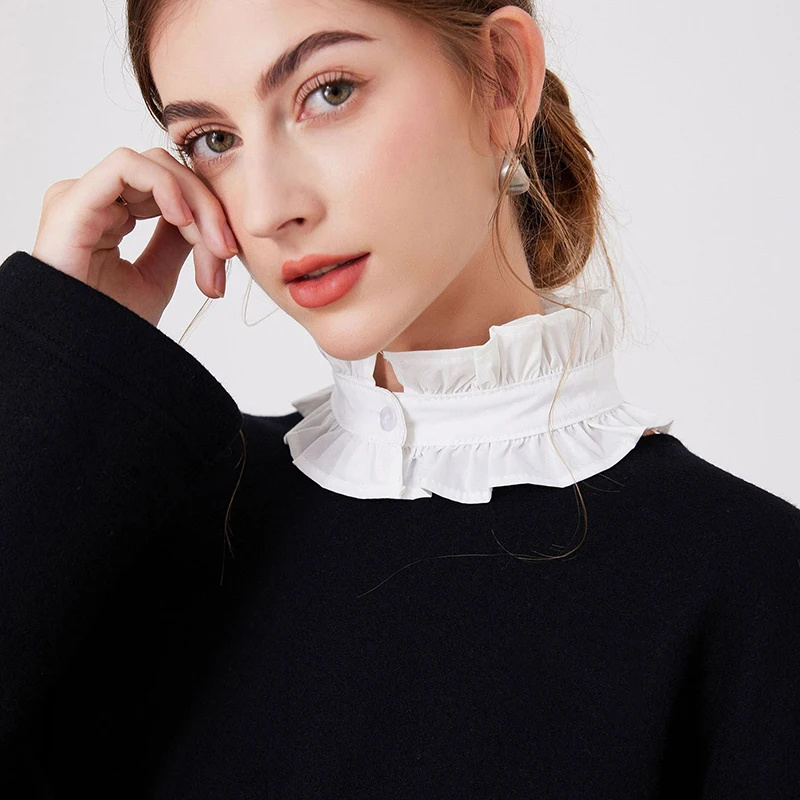 

Съемный воротник с рюшами для женщин, искусственное ожерелье на пуговицах для поднятия базовых топов, универсальная многослойная деталь