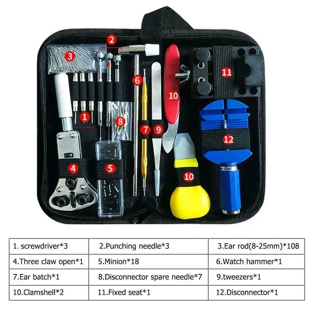 147-teiliges Uhrenreparatur-Werkzeugset Professionelles Uhrmacher-Set für Batteriewechsel Armbandverstellung Gehäuseöffner Stiftentferner – Detail 12