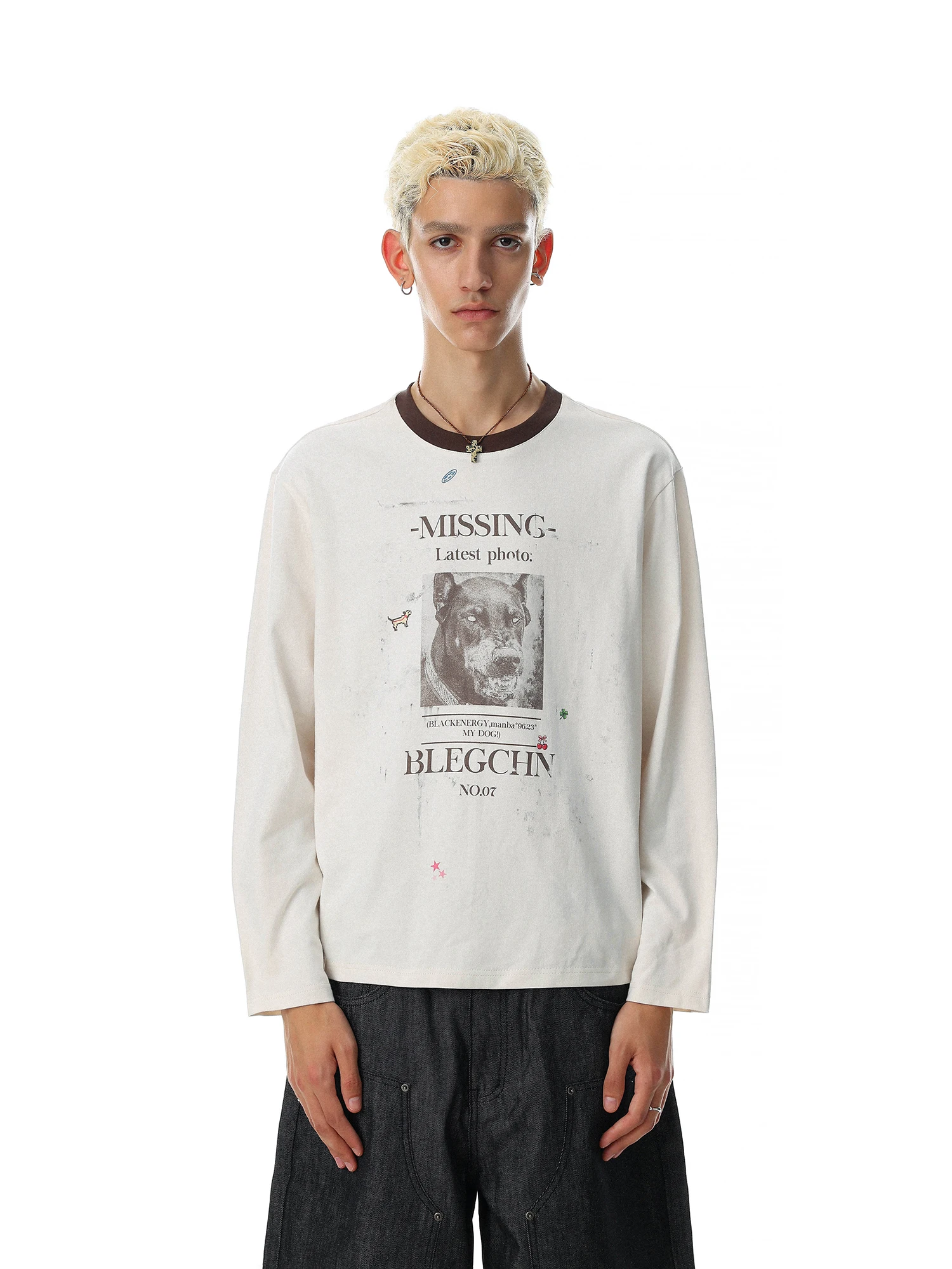 American Retro Streetwear Long Sleeve T-Shirt Men's Loose round Neck Casual Vintage Style Cotton Top Breathable Comfortable