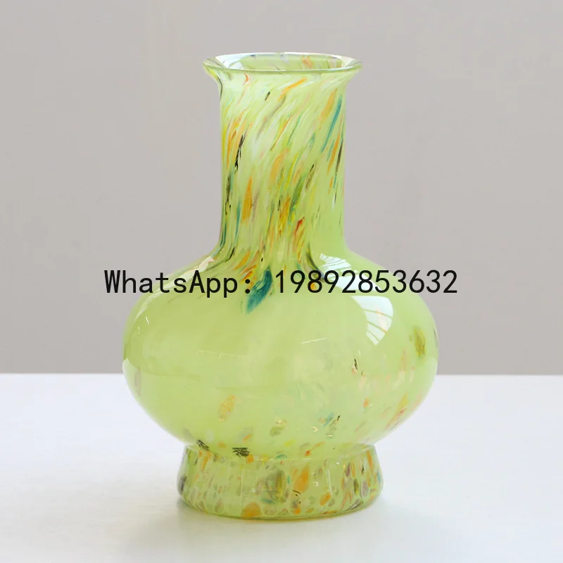 

PYJ glass hydroponics Chinese retro green small mouth vase flower dining table flower arrangement vase decoration