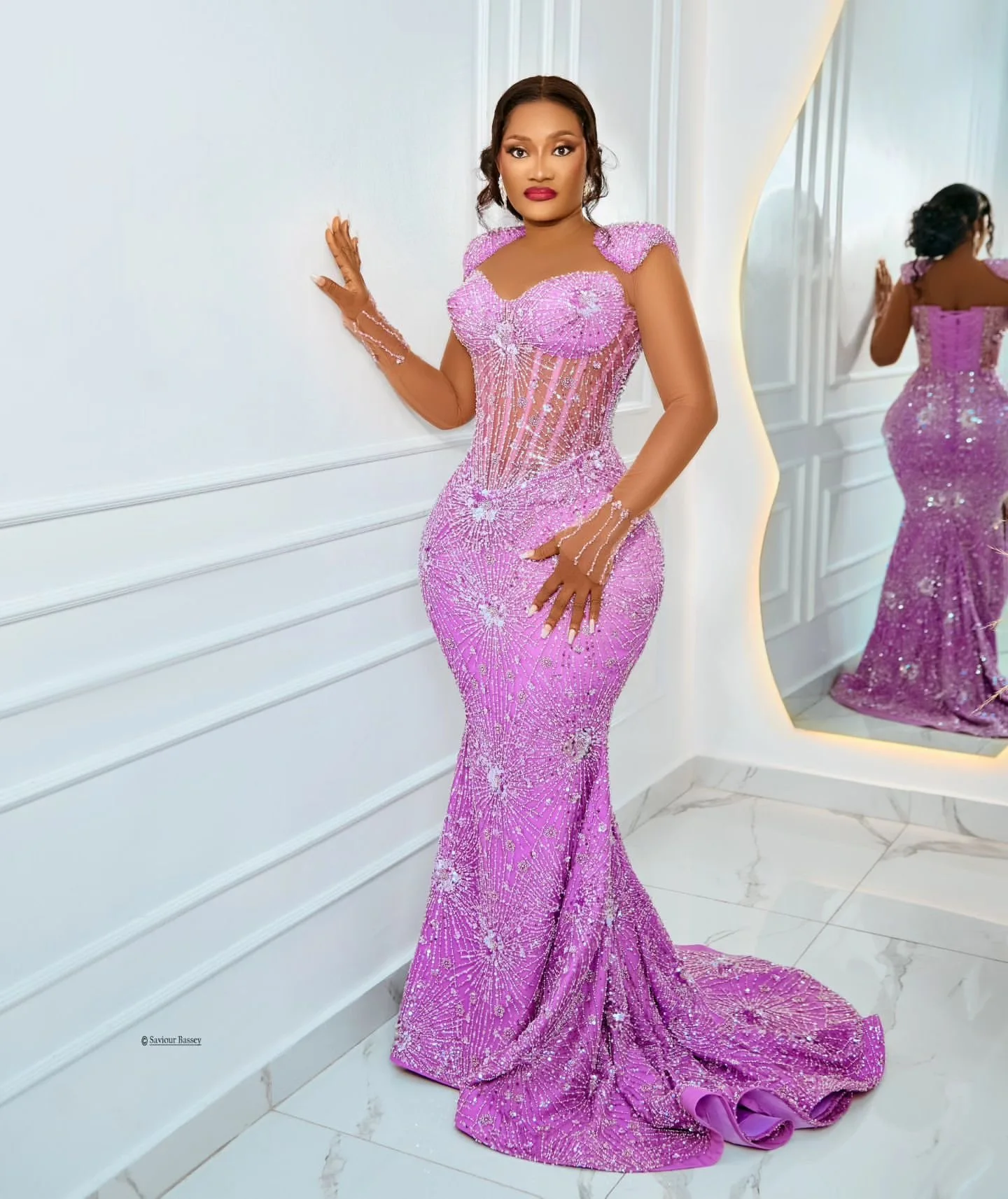 2024 Plus Size Mermaid Lilac Prom Dresses Beaded Sequined Evening Formal Party Second Engagement Birthday Gowns Dress Z335