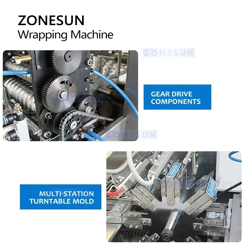 ZONESUN ZS-BT250 Full Automatic Horizontal Flow Packaging Machine BOPP Wrapping Sealing For Perfume Poker Cosmetics Food Box