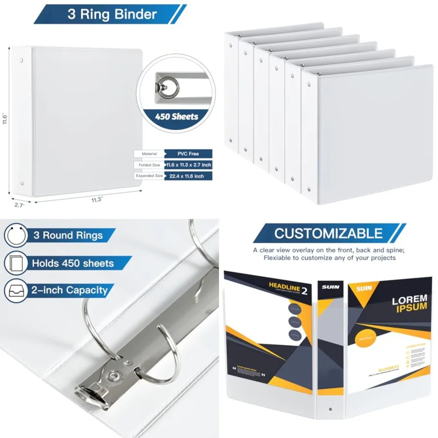 

2-inch 3 Ring Binder with 2 Interior Pockets, Heavy Duty 2'' Binders Holds US Letter Size 8.5'' x 11'' Paper - Versatile Binder