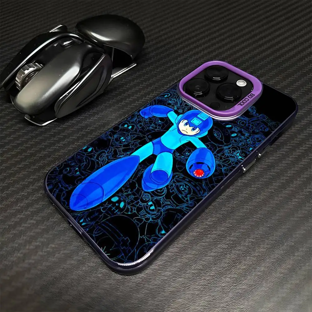 R-Rockman M-Megamanเกมเคสโทรศัพท์สําหรับiPhone 16,15,14,13,12,11,Mini,Pro,MAXสีม่วงMatteกันกระแทก