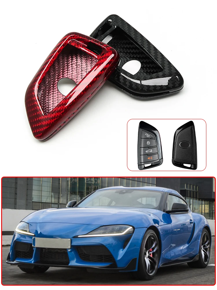 For Toyoto Supra TRD A90 Mk5 2019 2020 2021 Car Genuine Black Red Carbon Fiber Smart Remote Key Fob Case Holder Cover Trim