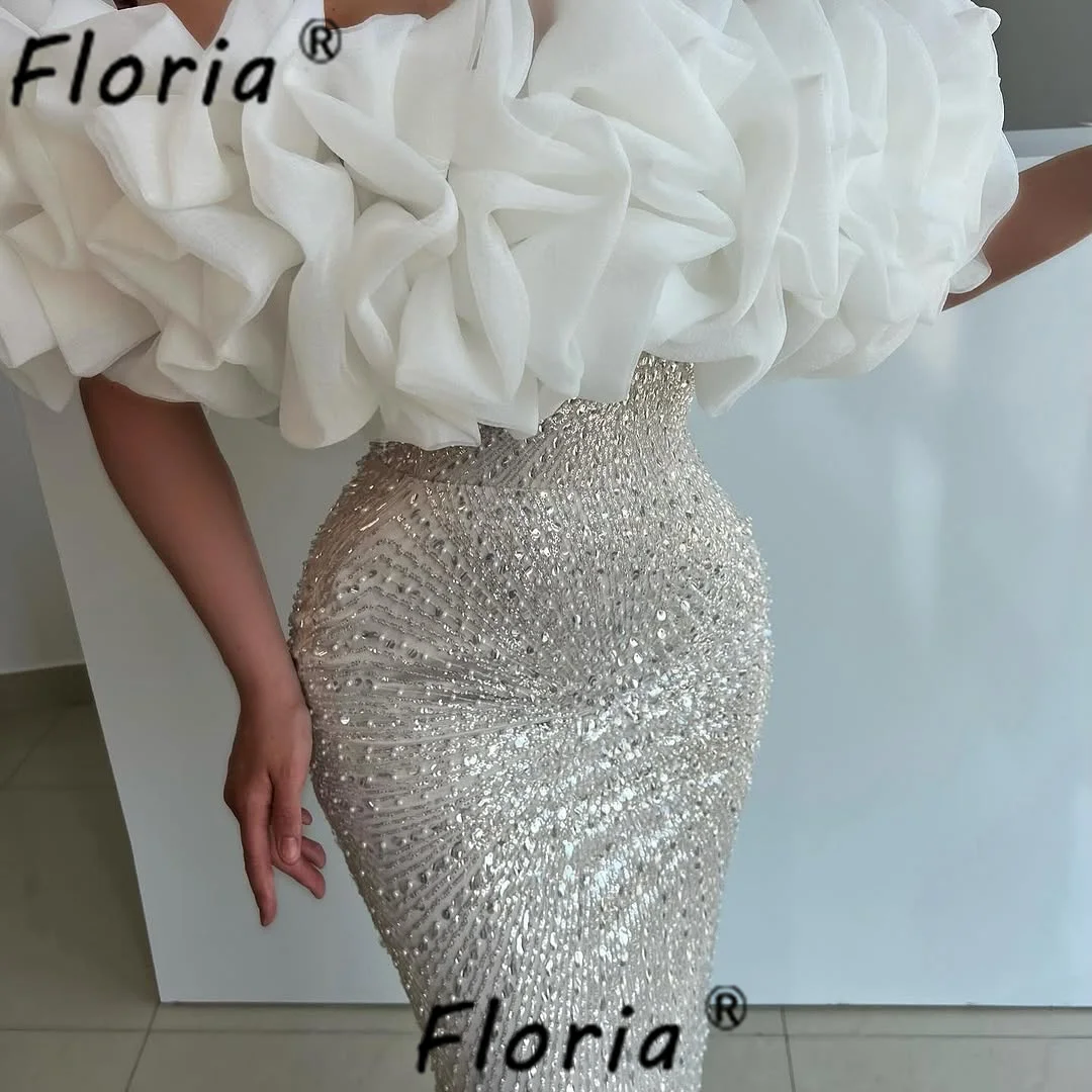 

Модное блестящее вечернее платье с кристаллами и блестками, с открытыми плечами и оборками, дизайн Русалка длиной до пола, коктейльные платья для выпускного вечера по индивидуальному заказу