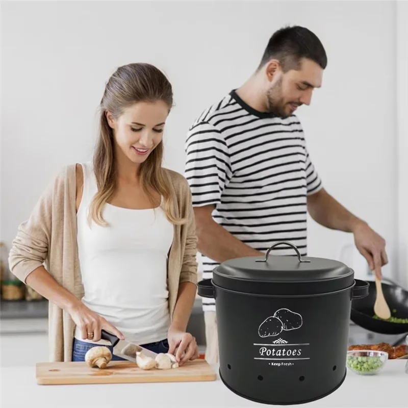 

BHTS-3Pcs Metal Storage Bucket Set With 360-Degree Ventilation System Large Capacity Multipurpose Garlic Potato Storage Box