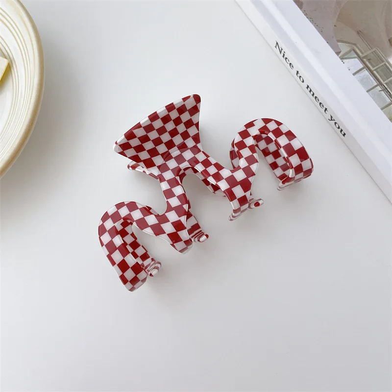 New Acetate Hair Claw Wave Geometric Shark Clip Large Size Hair Clamps Mosaic Plaid Grid Geometric Grab Women Hair Accessories