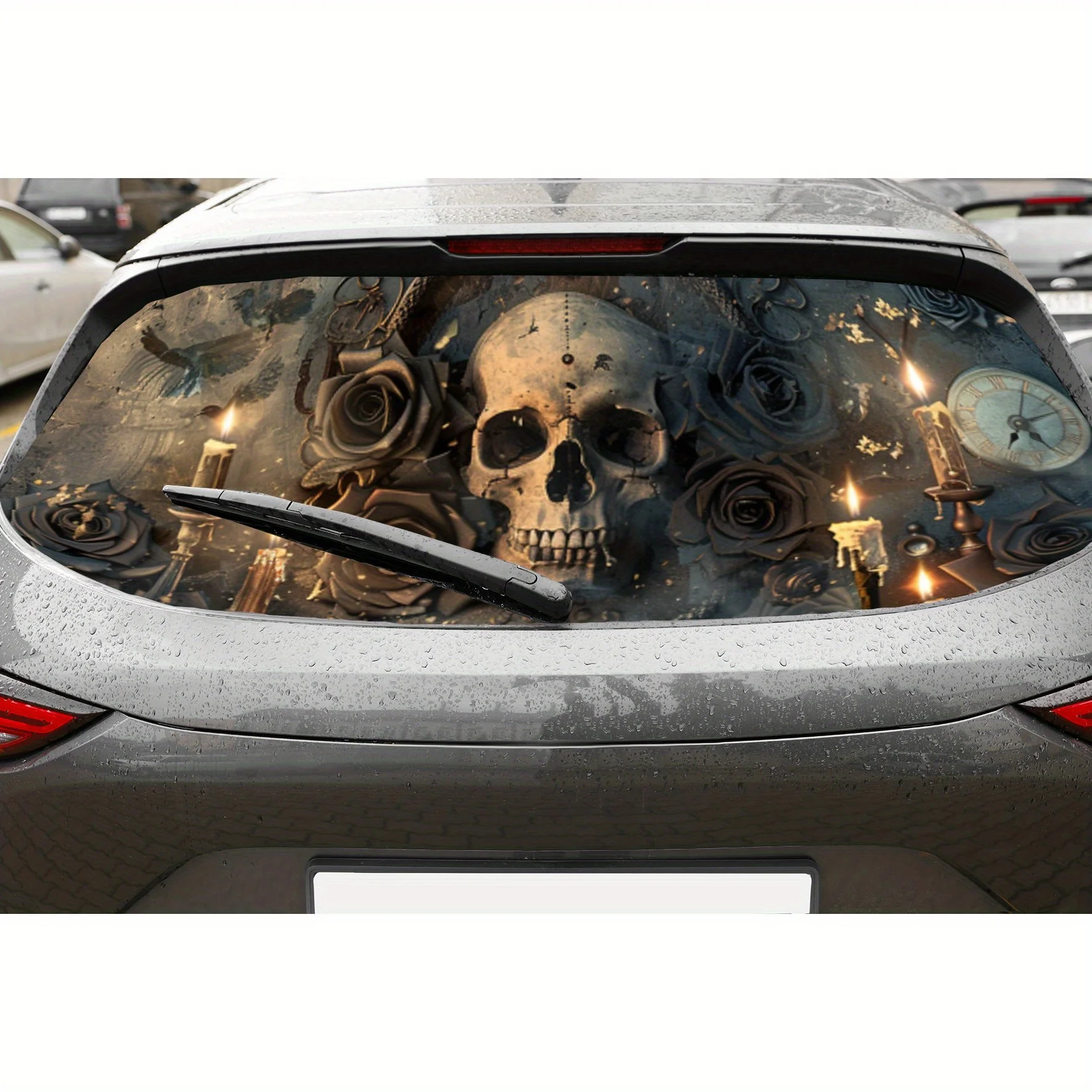 

Dark Retro Skull PVC Perforated Car Vinyl Wraps, Privacy Enhancing Design for Rear Window, Car Rear Windshield Sticker for Most