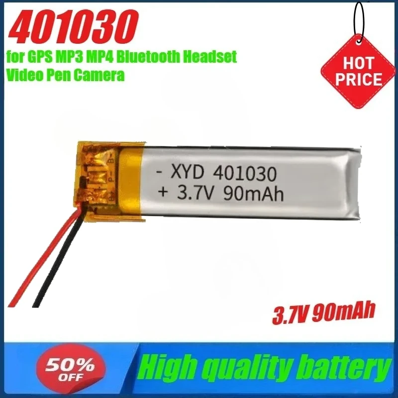 

401030 3.7V 90mAh Lithium Polymer Lipo Rechargeable Battery for GPS MP3 MP4 Bluetooth Headset Video Pen Camera