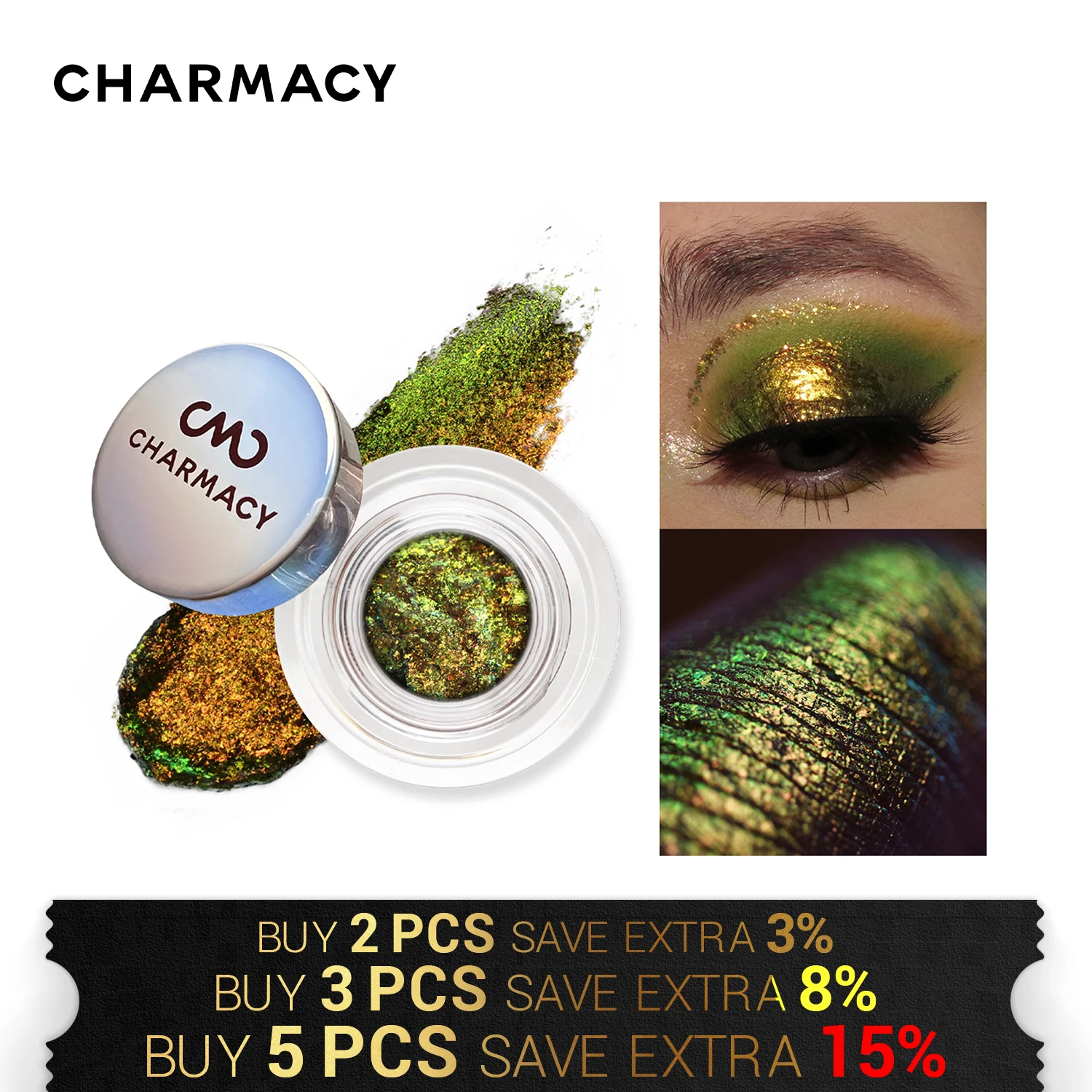 CHARMACY Chameleon 10 Color Eyeshaodw Big Duochrome Flakes Gel Eyeshadows High Pigment Multi Chrome Eyeshadow Glitter Long Stay