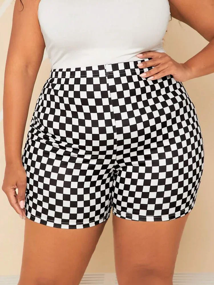 Bangniweigou Biker Shorts Cycling Black&white Checker Printed Fitness Jogging Bottoms Plaid