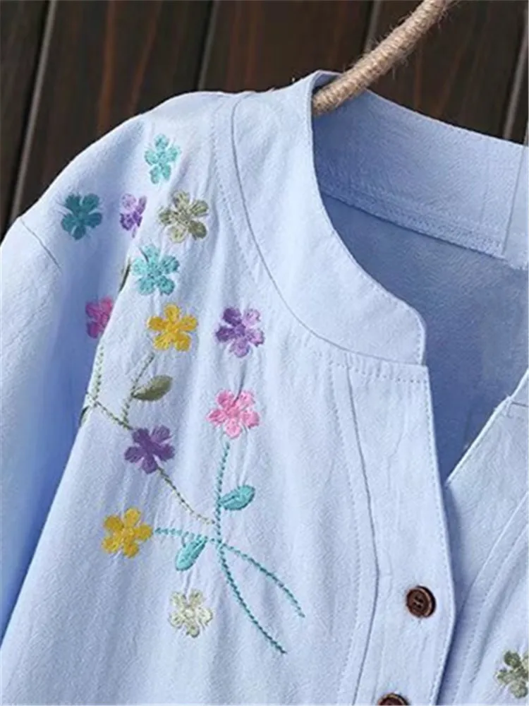 Plus Size Clothing For Summer Two Piece Suit Short Sleeve Embroidery Pattern Cotton Fabric And Elastic Waist Thin Cotton Pants