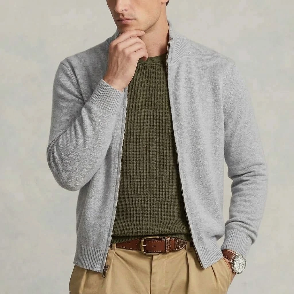 Herbst Herren Strick-Cardigan mit Reißverschluss, lässige Jacke mit Stehkragen, weiche Jacke, schmale Passform, thermische Winter-Oberbekleidung für Herren – Detail 9