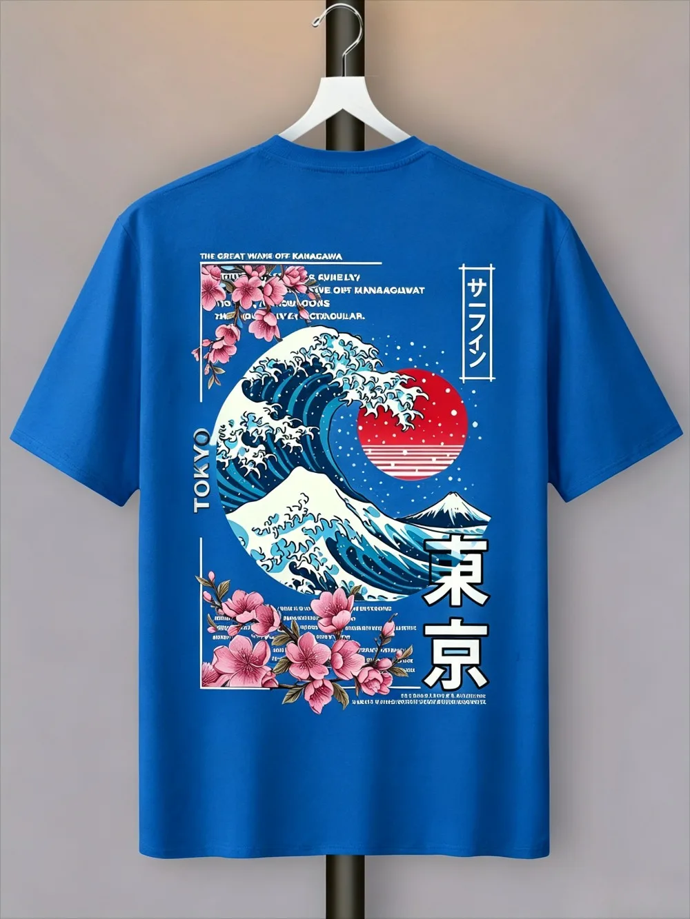 Ukiyo-e Tokyo's Asakusa Waves Sea Cherry Blossoms 3D-Druck Breatha Schnelltrocknendes Herren-T-Shirt Freizeit-Sportbekleidung für Eltern und Kinder – Detail 6