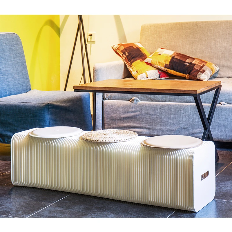 Portable Foldable Accordion Kraft Paper Bench With Pu Pad With Fashion Design For Easy Storage And Transport Home Decor