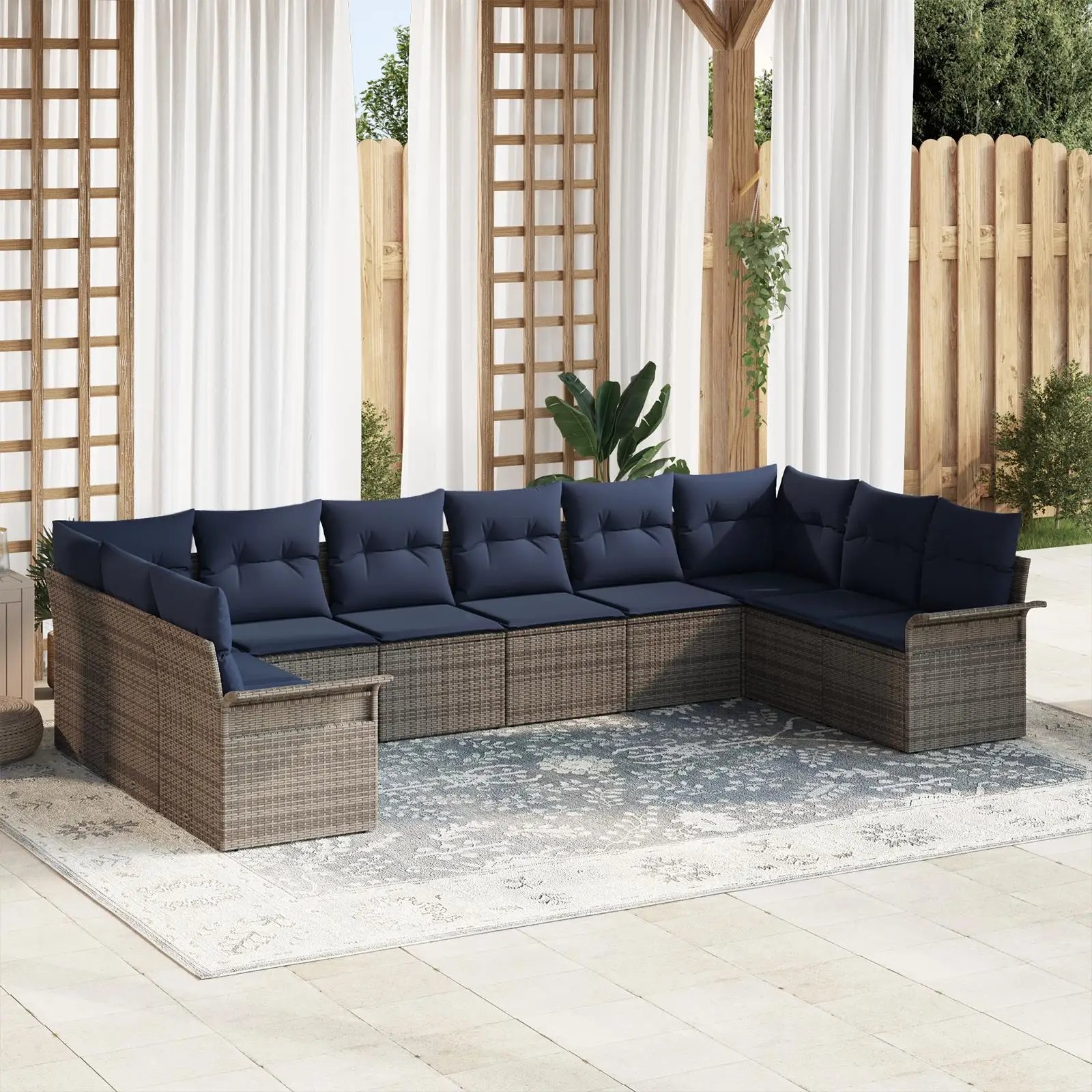 

Stylish 10 Piece Light Grey Poly Rattan Garden Sofa Set with Comfortable Cushions Outdoor Furniture