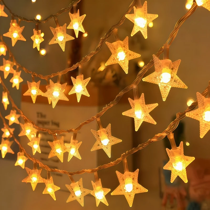Star LED String Lights with USB Battery Power Warm White Color Fairy Lights for Bedroom Wall Party Christmas Festival Home Decor