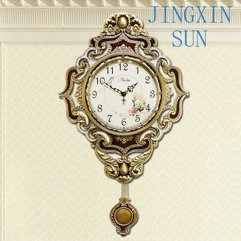European modern large living room silent wall clock metal swing antique quartz clock simple fashion creative clock