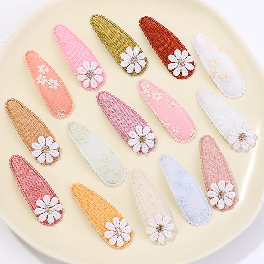 6Pcs Lovely Hair Clip Flower Embroidery BB Hairpins Sweet Handmade Printing Barrettes Bangs Clip Headwear Baby Hair Accessories