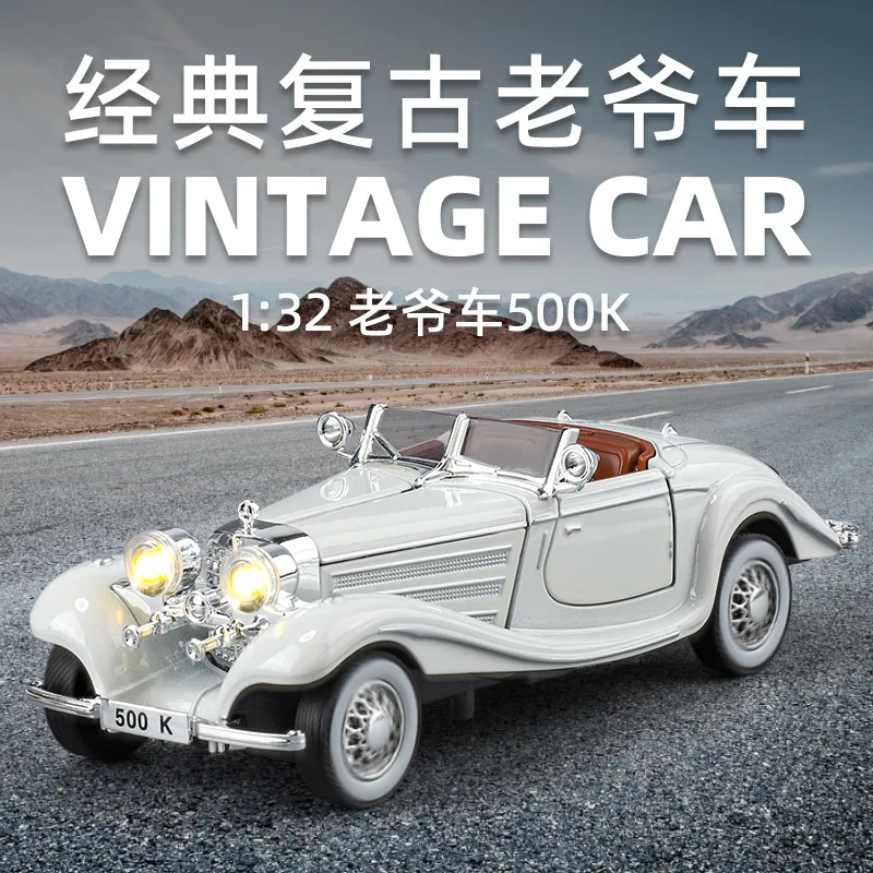 

1:32 500K alloy vintage car Model Ornament With Sound and Light Return Force Toy Car Model Gifts