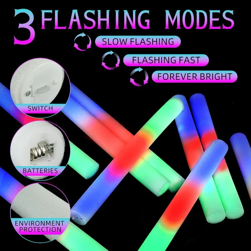 عصي توهج إسفنجية ملونة LED أنابيب يهتف مضيئة لأعياد الميلاد وحفلات الزفاف وأعياد الميلاد والهالوين مستلزمات ديكور حفلات الأطفال تتوهج في لعبة داكنة