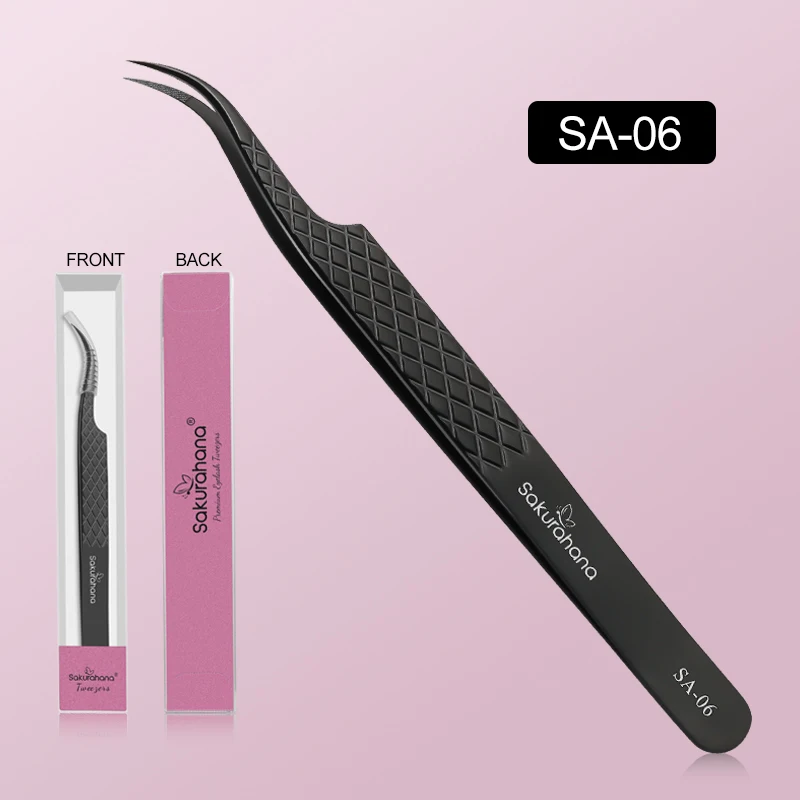 SAKURAHANA Professionelle Wimpernpinzette, schwarze Faserspitze für Wimpernverlängerungen, Mega-Volumen, Nerz-Wimpern, Werkzeug, Make-up-Künstler-Set