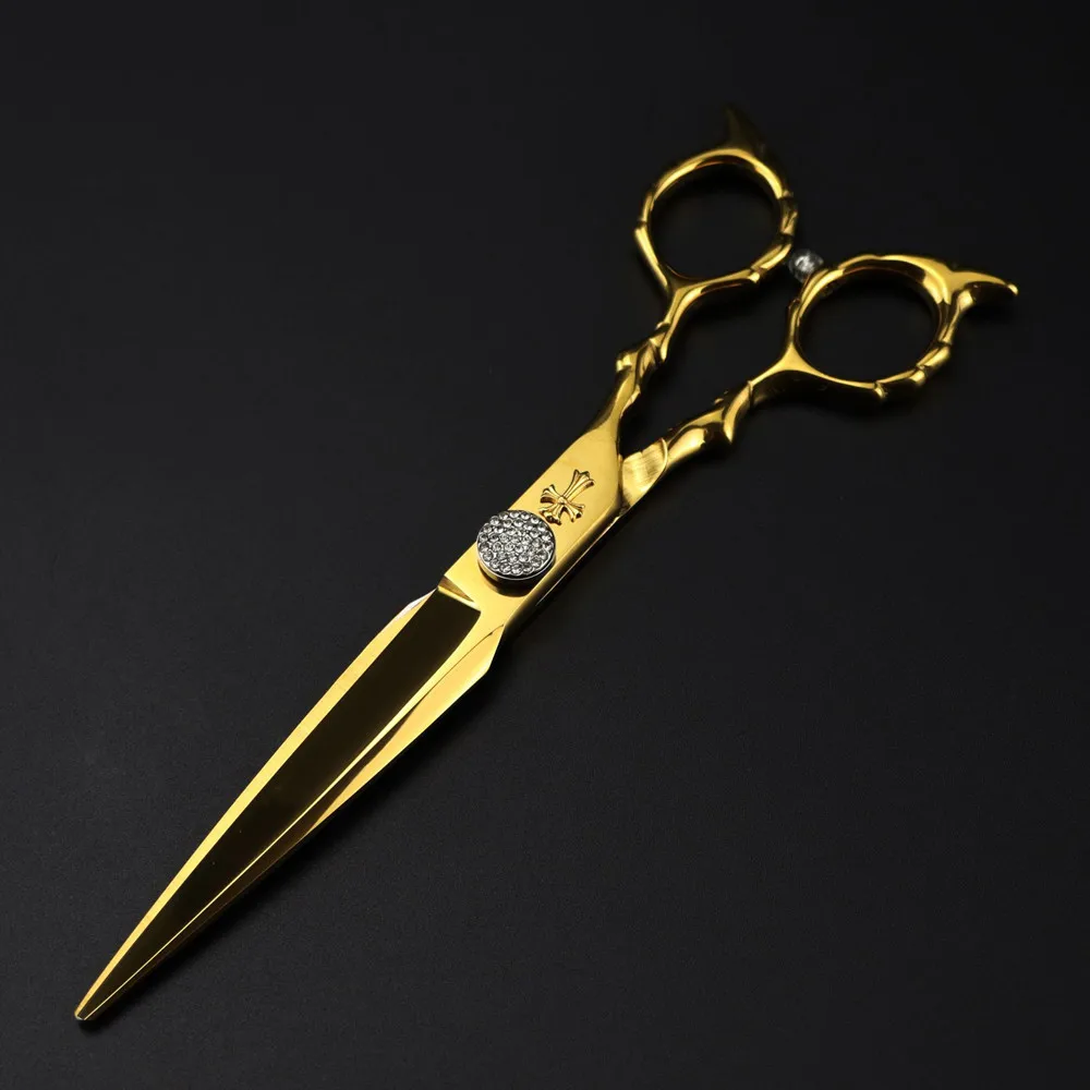 Customize logo JP 440c steel 6.8 '' Upscale gold scissor Cross hair scissors cutting barber haircut shears hairdresser scissors