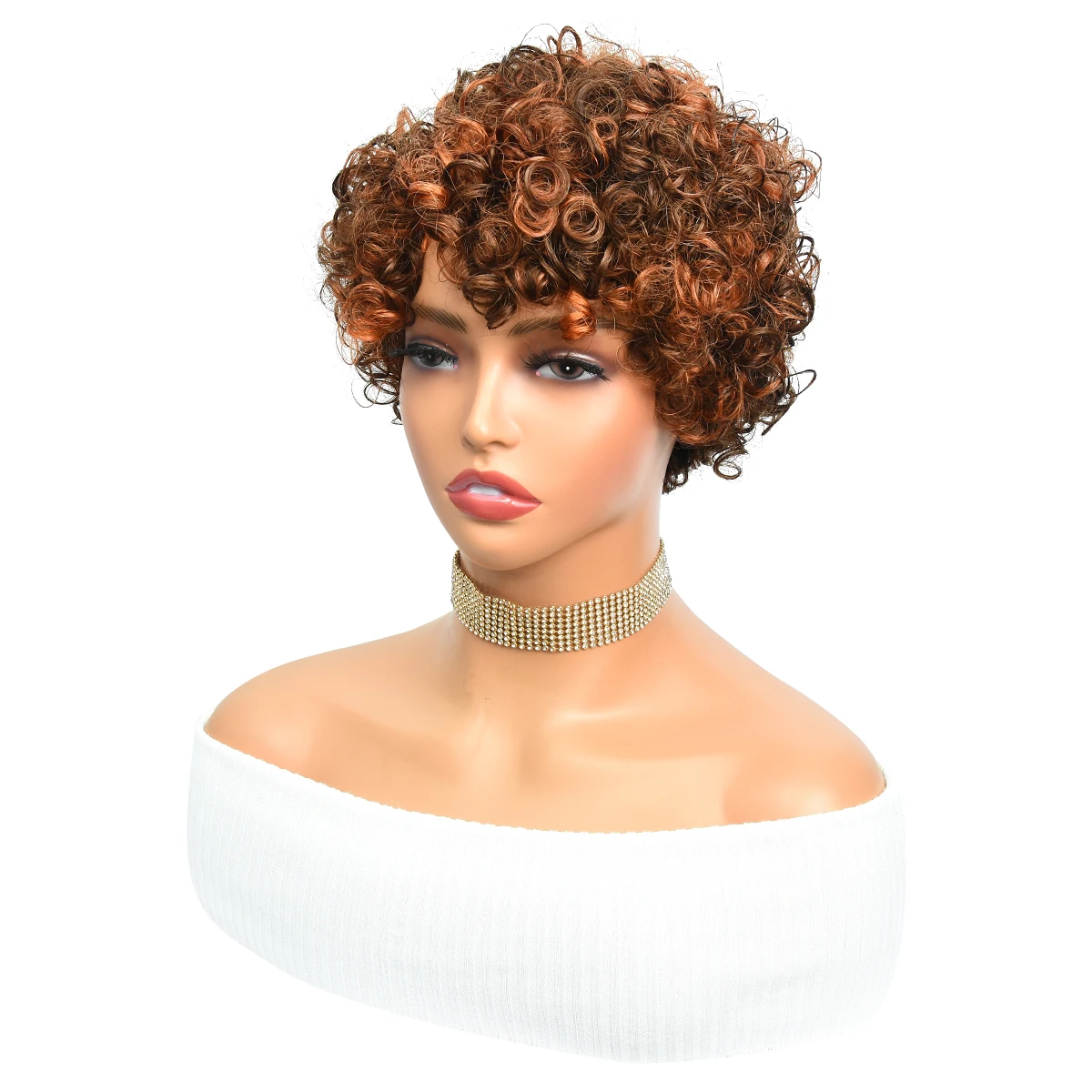 P4/27 Curly Human Hair Wig Short Highlight Bouncy Curly Machine Made Wigs For Women T1B/27 Glueless Wigs HairUGo