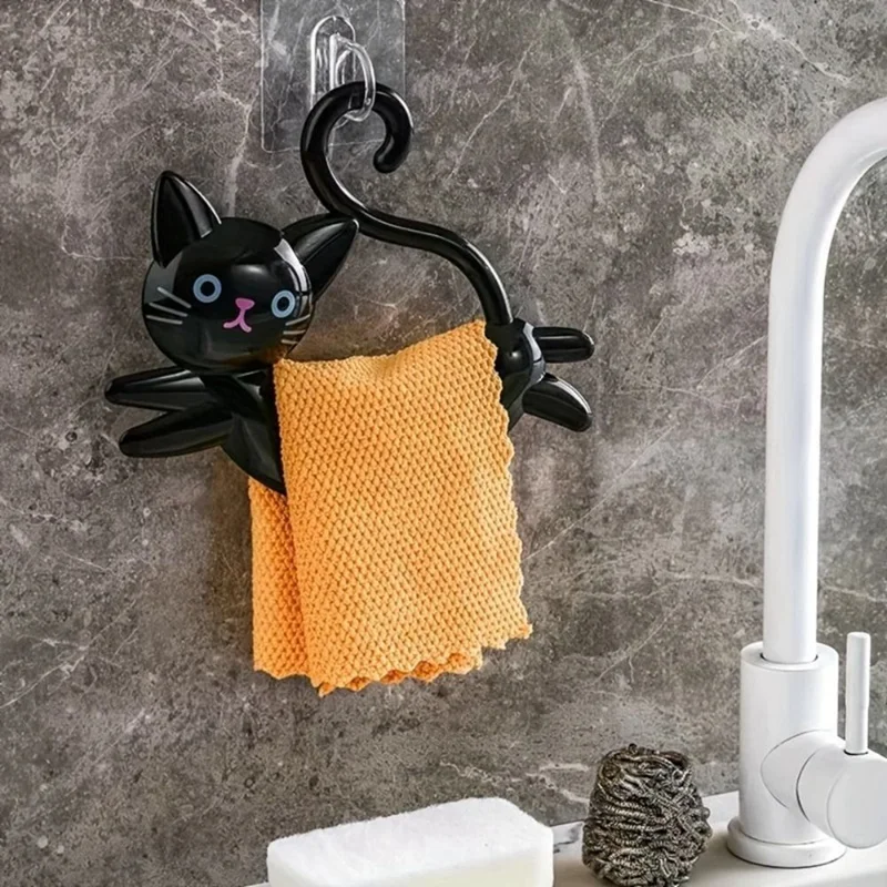 Porte-serviettes mural en forme de chat, serviette mignonne sans poinçon T1, serviette de dessin animé T1 derrière la porte