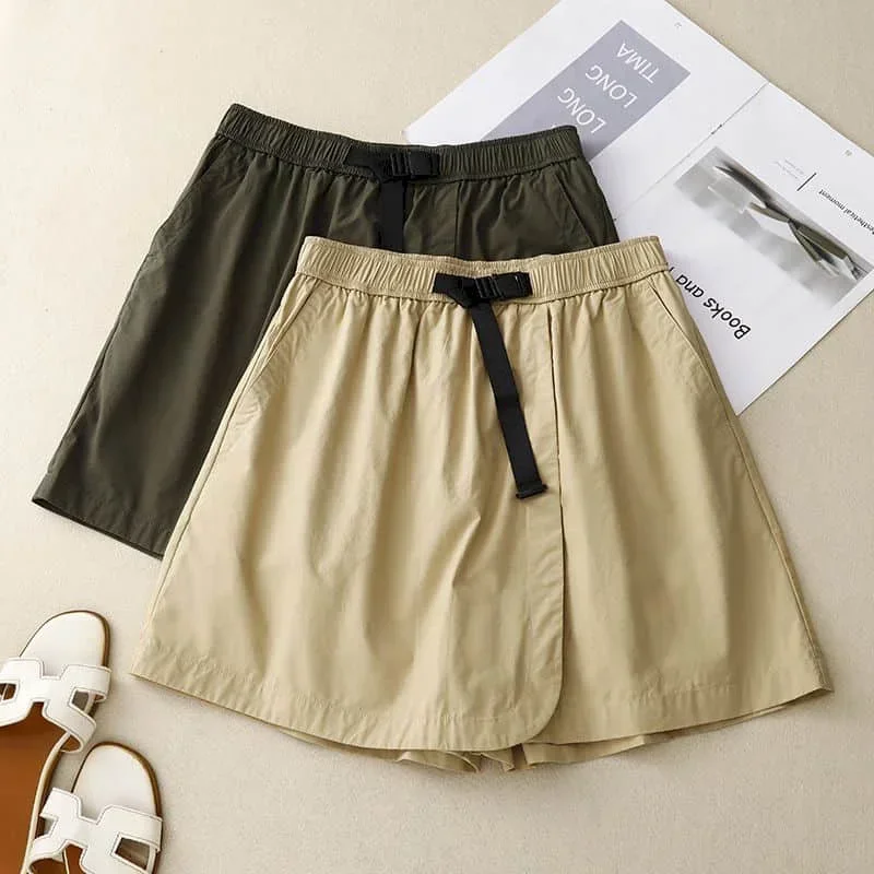 

Pop Solid Shorts For Women Casual Loose Elastic Waist Wide Leg Shorts Vintage Harajuku Korean Style High Waist Pants Women Cloth