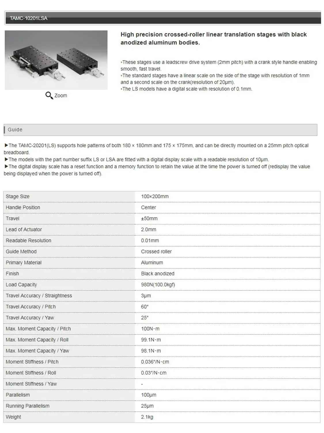 TAMC-10201 LSA Sigma Manual Precision Cross-Roller Displacement Adjustment Table Screw Feed Fine Adjustment Slide Table