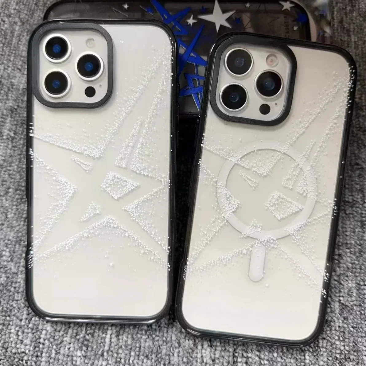 

Transparent Stars White Lines Acrylic Border Magnetic Case - Fits IPhone 13 14 15 16 17 Pro Max